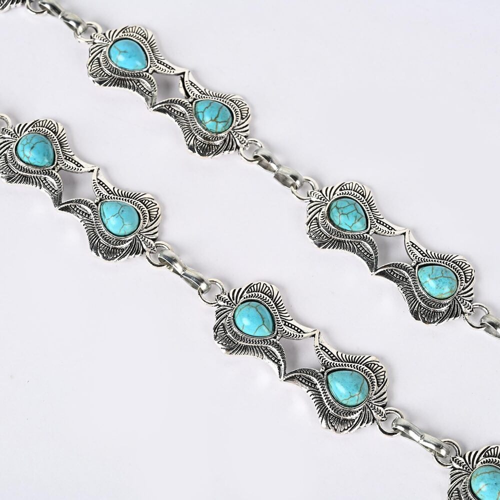 9379 M Cnbome Cowgirl Western Metal Concho Belt With Vintage Turquoise - Picture 6 of 6